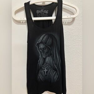 Black Gothic Tank Top Skeleton grim reaper Virgin Mary our lady of Guadalupe M